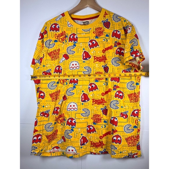 Pac-Man Pattern Men's T-Shirt‎ Yellow Red Video Game Arcade Cartoon Sz 2XL - Picture 5 of 7